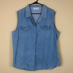 Carolina Blues Vintage Light Blue 100% Cotton Denim Full Button Up Vest; Size 20